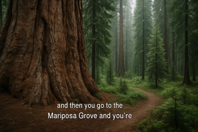 Demonstration of subtitles in a forest scenery.